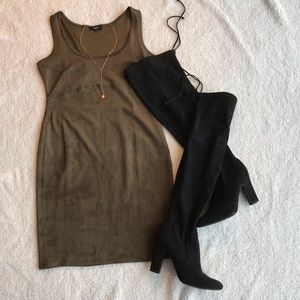 Olive velvet dress